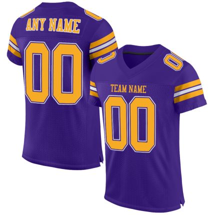 Personalized Purple Gold-White Mesh Authentic Football Jersey Team Custom Name and Number