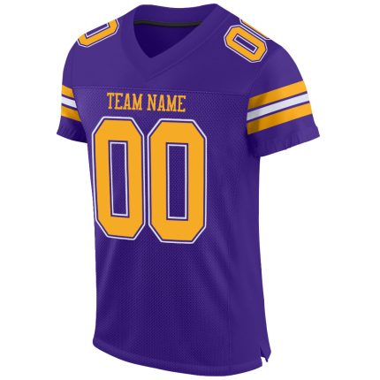 Personalized Purple Gold-White Mesh Authentic Football Jersey Team Custom Name and Number
