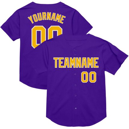 Personalized Purple Gold-White Mesh Authentic Throwback Baseball Jersey