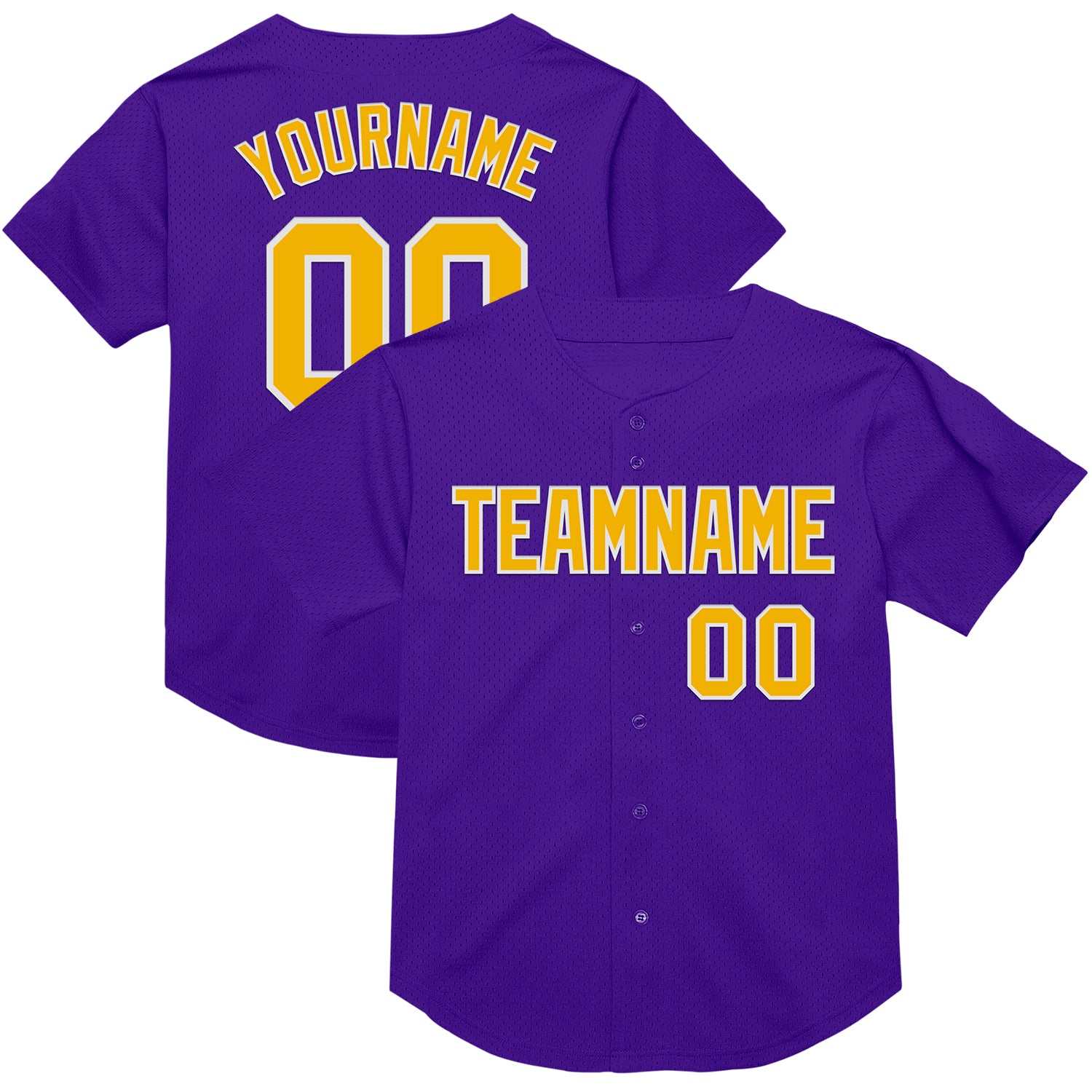 Personalized Purple Gold-White Mesh Authentic Throwback Baseball Jersey
