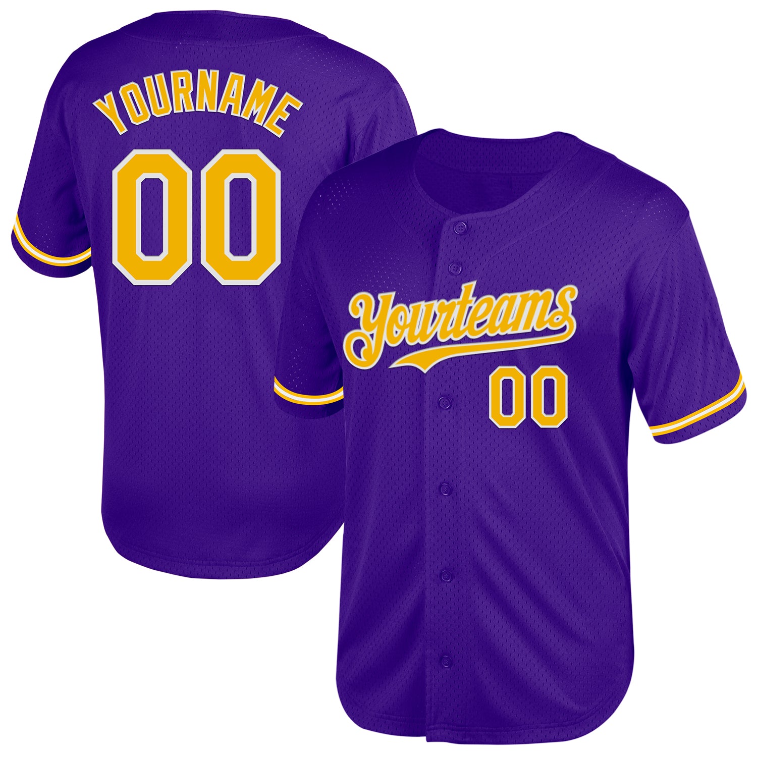 Personalized Purple Gold-White Mesh Authentic Throwback Baseball Jersey Team Custom Name and Number