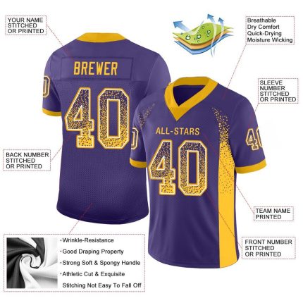 Personalized Purple Gold-White Mesh Drift Fashion Football Jersey Team Custom Name and Number