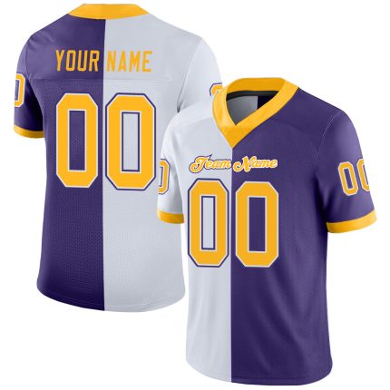 Personalized Purple Gold-White Mesh Split Fashion Football Jersey Team Custom Name and Number