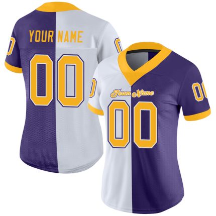Personalized Purple Gold-White Mesh Split Fashion Football Jersey Team Custom Name and Number