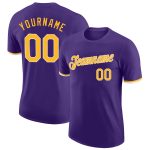 Personalized Purple Gold-White Performance T-Shirt Team Custom Name and Number