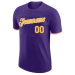 Personalized Purple Gold-White Performance T-Shirt Team Custom Name and Number