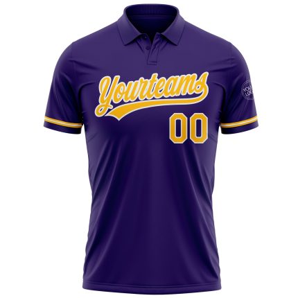 Personalized Purple Gold-White Performance Vapor Golf Polo Shirt Team Custom Name and Number