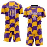 Personalized Purple Gold-White Plaid Sublimation Soccer Uniform Jersey Team Custom Name and Number