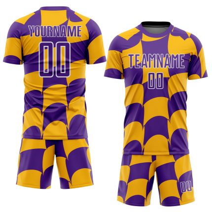 Personalized Purple Gold-White Plaid Sublimation Soccer Uniform Jersey Team Custom Name and Number