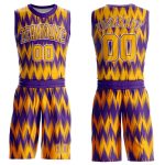 Personalized Purple Gold-White Round Neck Sublimation Basketball Suit Jersey Team Custom Name and Number