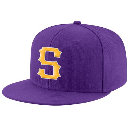 Personalized Purple Gold-White Stitched Adjustable Snapback Hat Team Custom Name and Number