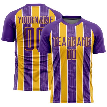 Personalized Purple Gold-White Stripes Sublimation Soccer Uniform Jersey Team Custom Name and Number