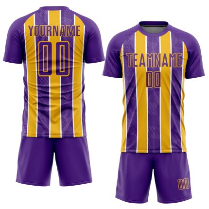 Personalized Purple Gold-White Stripes Sublimation Soccer Uniform Jersey Team Custom Name and Number