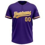 Personalized Purple Gold-White Two-Button Unisex Softball Jersey