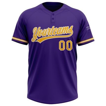 Personalized Purple Gold-White Two-Button Unisex Softball Jersey