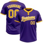 Personalized Purple Gold-White Two-Button Unisex Softball Jersey Team Custom Name and Number