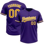 Personalized Purple Gold-White Two-Button Unisex Softball Jersey