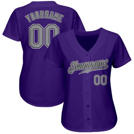 Personalized Purple Gray-Black Authentic Baseball Jersey Team Custom Name and Number