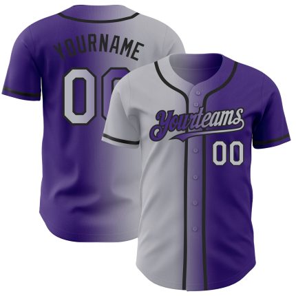Personalized Purple Gray-Black Authentic Gradient Fashion Baseball Jersey Team Custom Name and Number