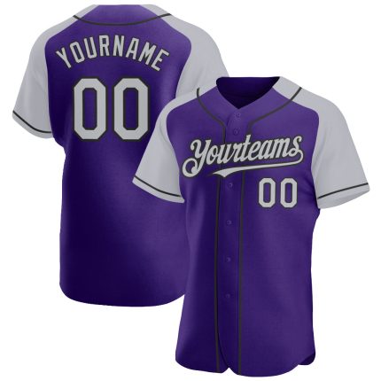 Personalized Purple Gray-Black Authentic Raglan Sleeves Baseball Jersey Team Custom Name and Number