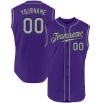 Personalized Purple Gray-Black Authentic Sleeveless Baseball Jersey Team Custom Name and Number