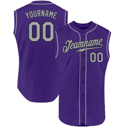 Personalized Purple Gray-Black Authentic Sleeveless Baseball Jersey Team Custom Name and Number