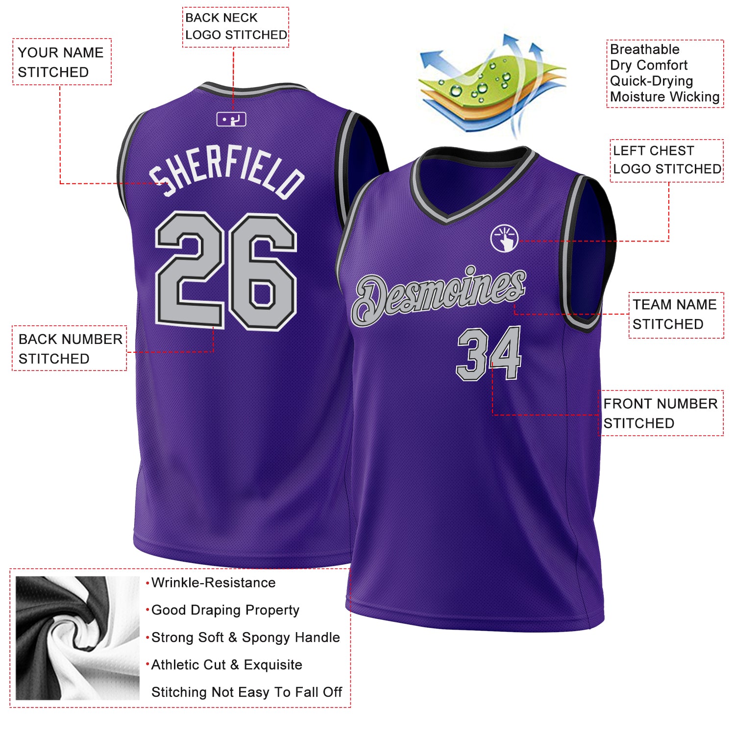 Personalized Purple Gray-Black Authentic Throwback Basketball Jersey Personalized Purple Gray-Black Authentic Throwback Basketball Jersey - Image 3
