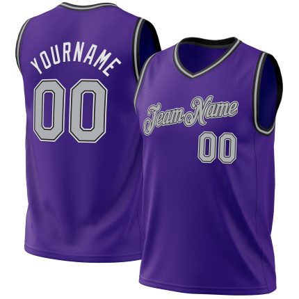 Personalized Purple Gray-Black Authentic Throwback Basketball Jersey