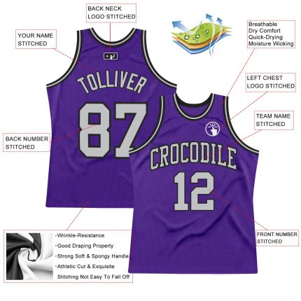 Personalized Purple Gray-Black Authentic Throwback Basketball Jersey Team Custom Name and Number