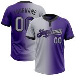 Personalized Purple Gray-Black Gradient Fashion Two-Button Unisex Softball Jersey Team Custom Name and Number