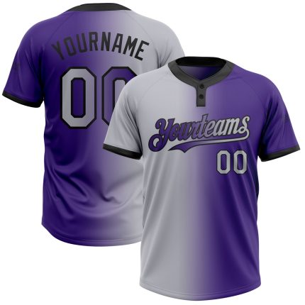 Personalized Purple Gray-Black Gradient Fashion Two-Button Unisex Softball Jersey Team Custom Name and Number