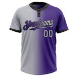 Personalized Purple Gray-Black Gradient Fashion Two-Button Unisex Softball Jersey Team Custom Name and Number