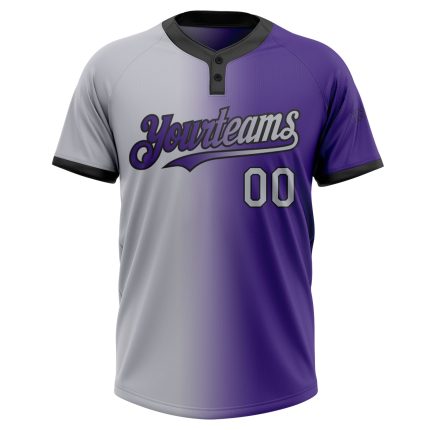 Personalized Purple Gray-Black Gradient Fashion Two-Button Unisex Softball Jersey Team Custom Name and Number
