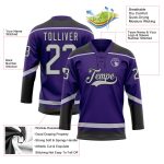 Personalized Purple Gray-Black Hockey Lace Neck Jersey Team Custom Name and Number