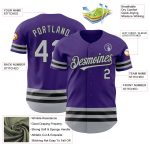 Personalized Purple Gray-Black Line Authentic Baseball Jersey Team Custom Name and Number