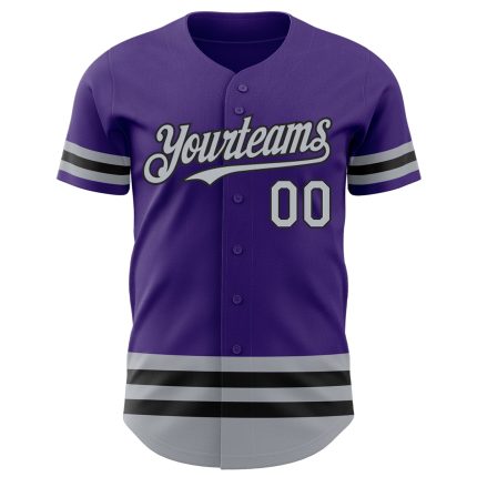 Personalized Purple Gray-Black Line Authentic Baseball Jersey Team Custom Name and Number
