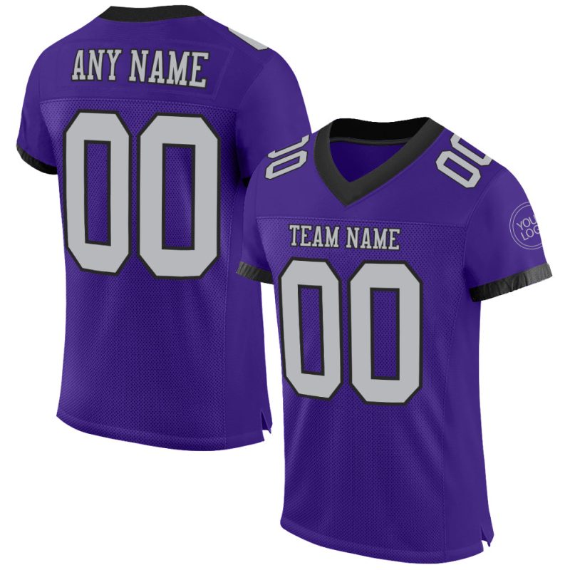 Personalized Purple Gray-Black Mesh Authentic Football Jersey Team Custom Name and Number