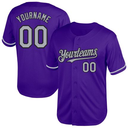 Personalized Purple Gray-Black Mesh Authentic Throwback Baseball Jersey Team Custom Name and Number