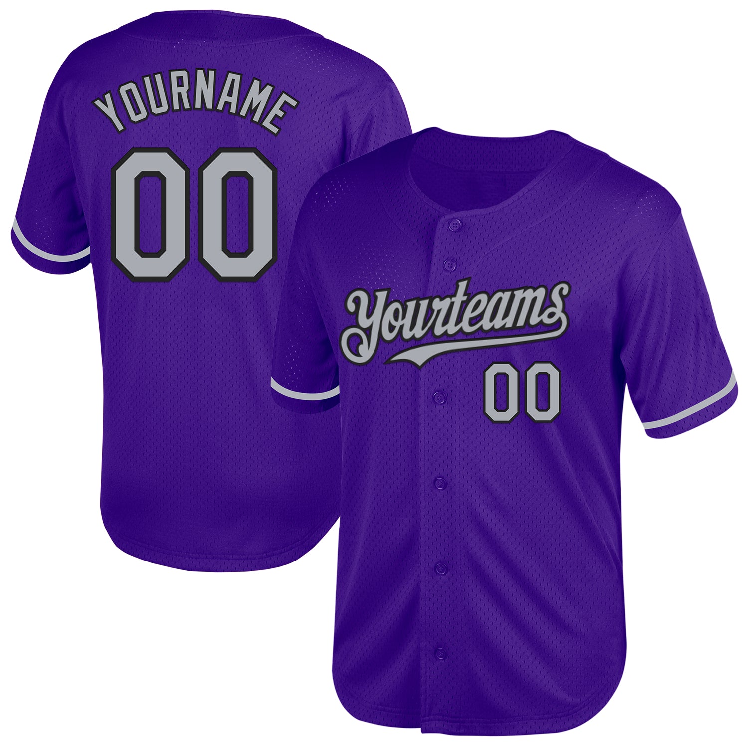 Personalized Purple Gray-Black Mesh Authentic Throwback Baseball Jersey Team Custom Name and Number