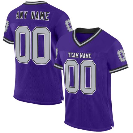 Personalized Purple Gray-Black Mesh Authentic Throwback Football Jersey Team Custom Name and Number