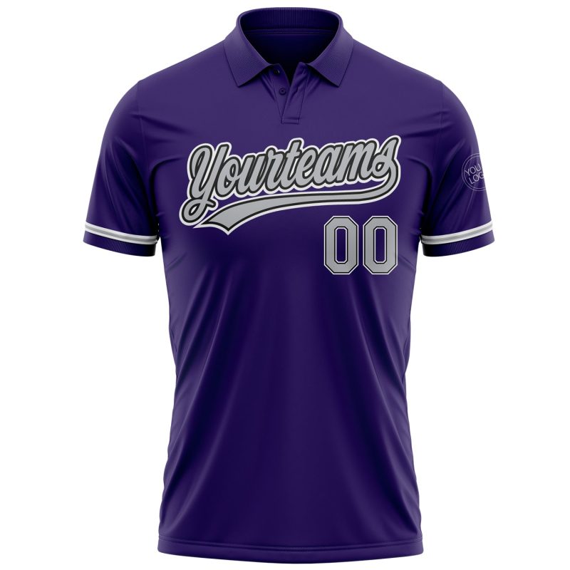 Personalized Purple Gray-Black Performance Vapor Golf Polo Shirt Team Custom Name and Number