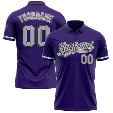 Personalized Purple Gray-Black Performance Vapor Golf Polo Shirt Team Custom Name and Number