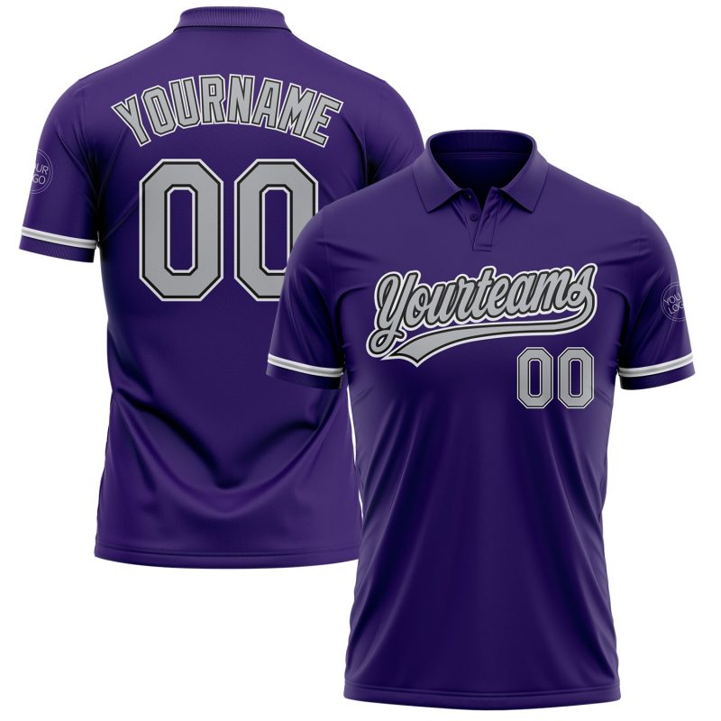 Personalized Purple Gray-Black Performance Vapor Golf Polo Shirt Team Custom Name and Number