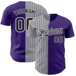 Personalized Purple Gray-Black Pinstripe Authentic Split Fashion Baseball Jersey
