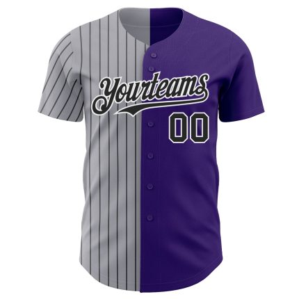 Personalized Purple Gray-Black Pinstripe Authentic Split Fashion Baseball Jersey