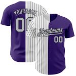 Personalized Purple Gray-Black Pinstripe Authentic Split Fashion Baseball Jersey Team Custom Name and Number