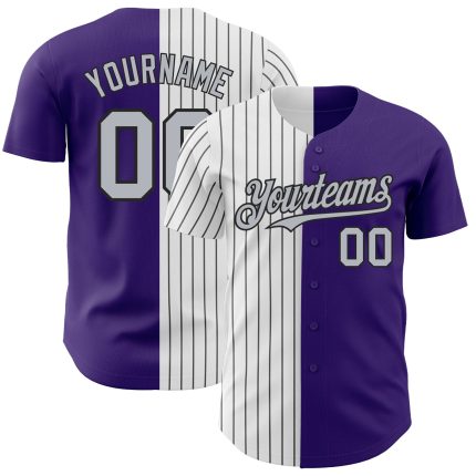 Personalized Purple Gray-Black Pinstripe Authentic Split Fashion Baseball Jersey Team Custom Name and Number