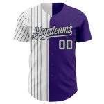 Personalized Purple Gray-Black Pinstripe Authentic Split Fashion Baseball Jersey Team Custom Name and Number