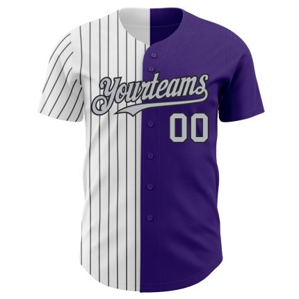 Personalized Purple Gray-Black Pinstripe Authentic Split Fashion Baseball Jersey Team Custom Name and Number