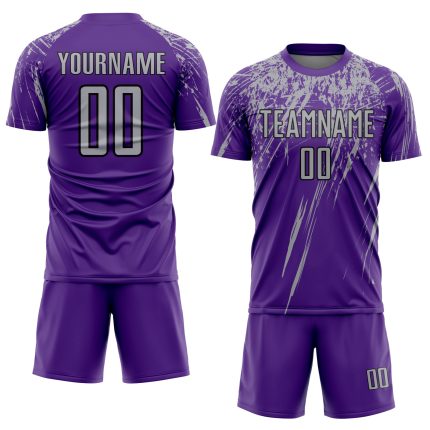 Personalized Purple Gray-Black Sublimation Soccer Uniform Jersey Team Custom Name and Number